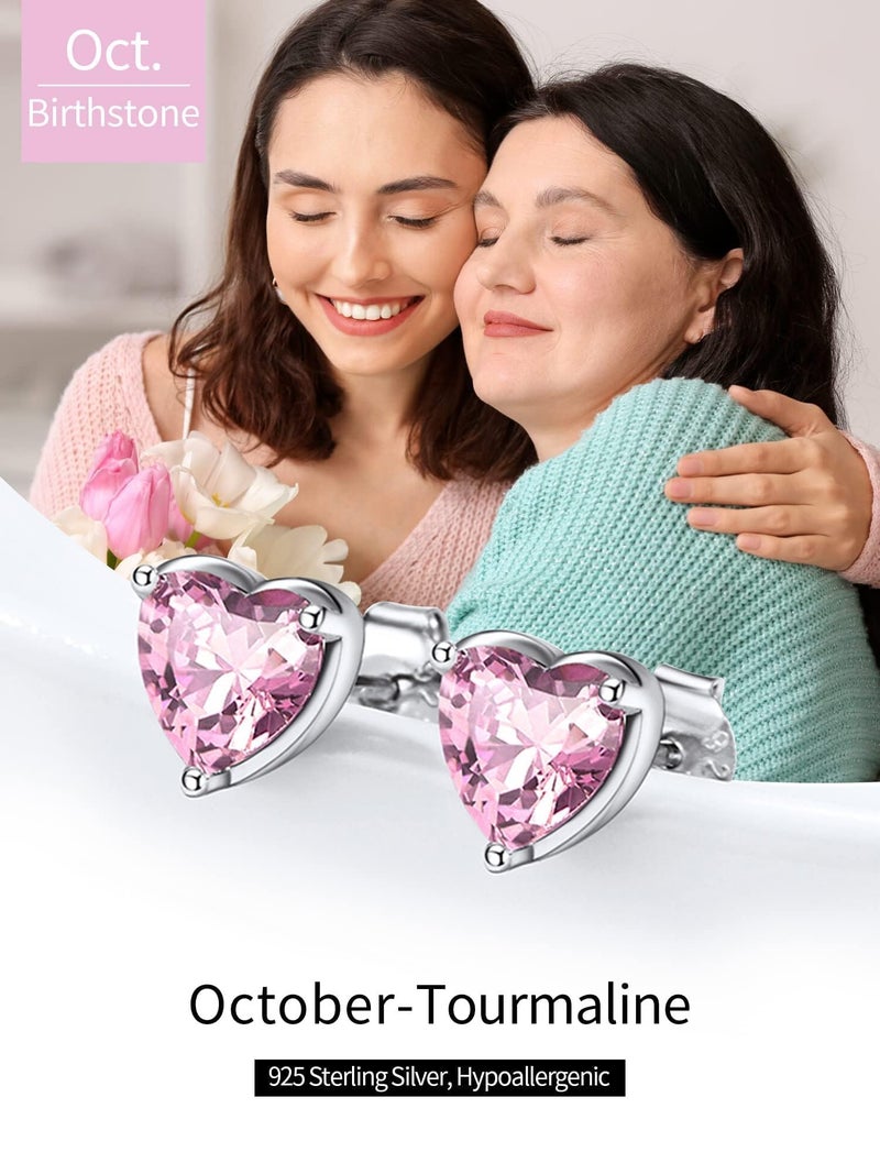 ChicSilver Pink Stud Earrings Heart Stud Earrings Tourmaline October Birthstone Earring Studs, Hypoallergenic Pink Earrings for Women 925 Sterling Silver Earrings - Image 5